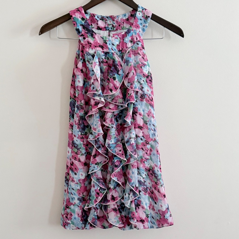 Hype Girls Floral Ruffle Bubble Dress Pink Blue Sleeveless Size 7